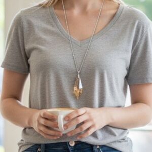 Statement necklace 18 inch total with faux yellow quartz and clear stones